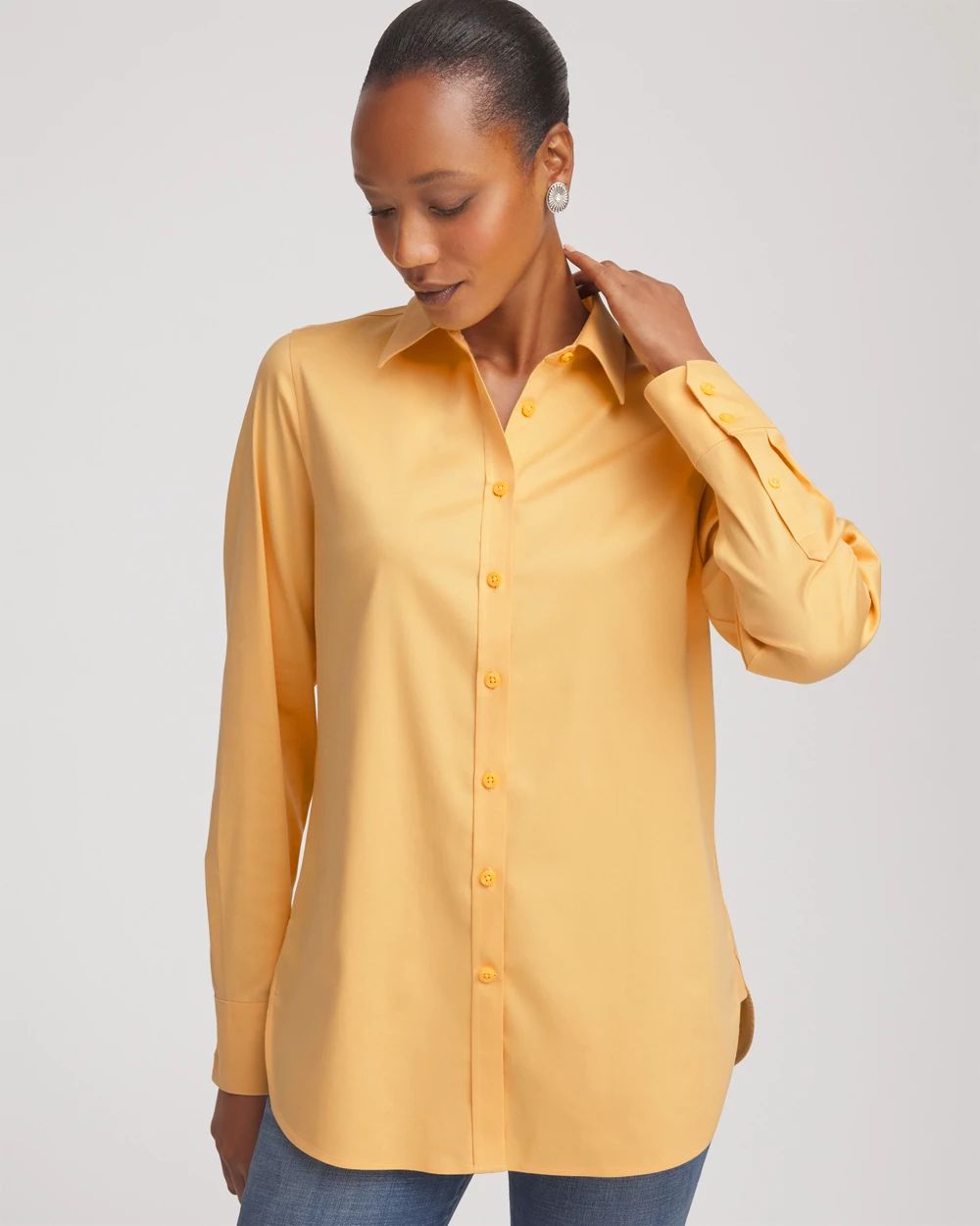 シャツ ASCLO Cotton Bio Over Shirt (5color) No Iron™ Blue Lotus Stretch-Sateen Shirt | Chico's
